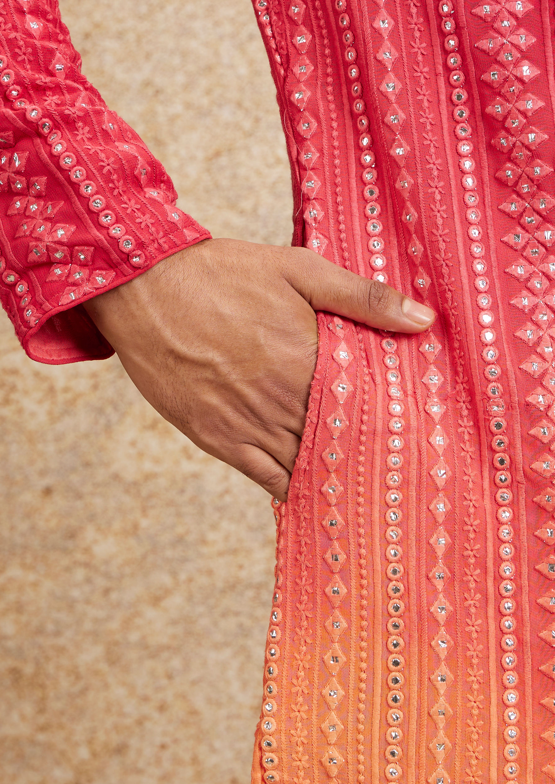 Twamev Men Ravishing Pink Georgette Kurta Pajama