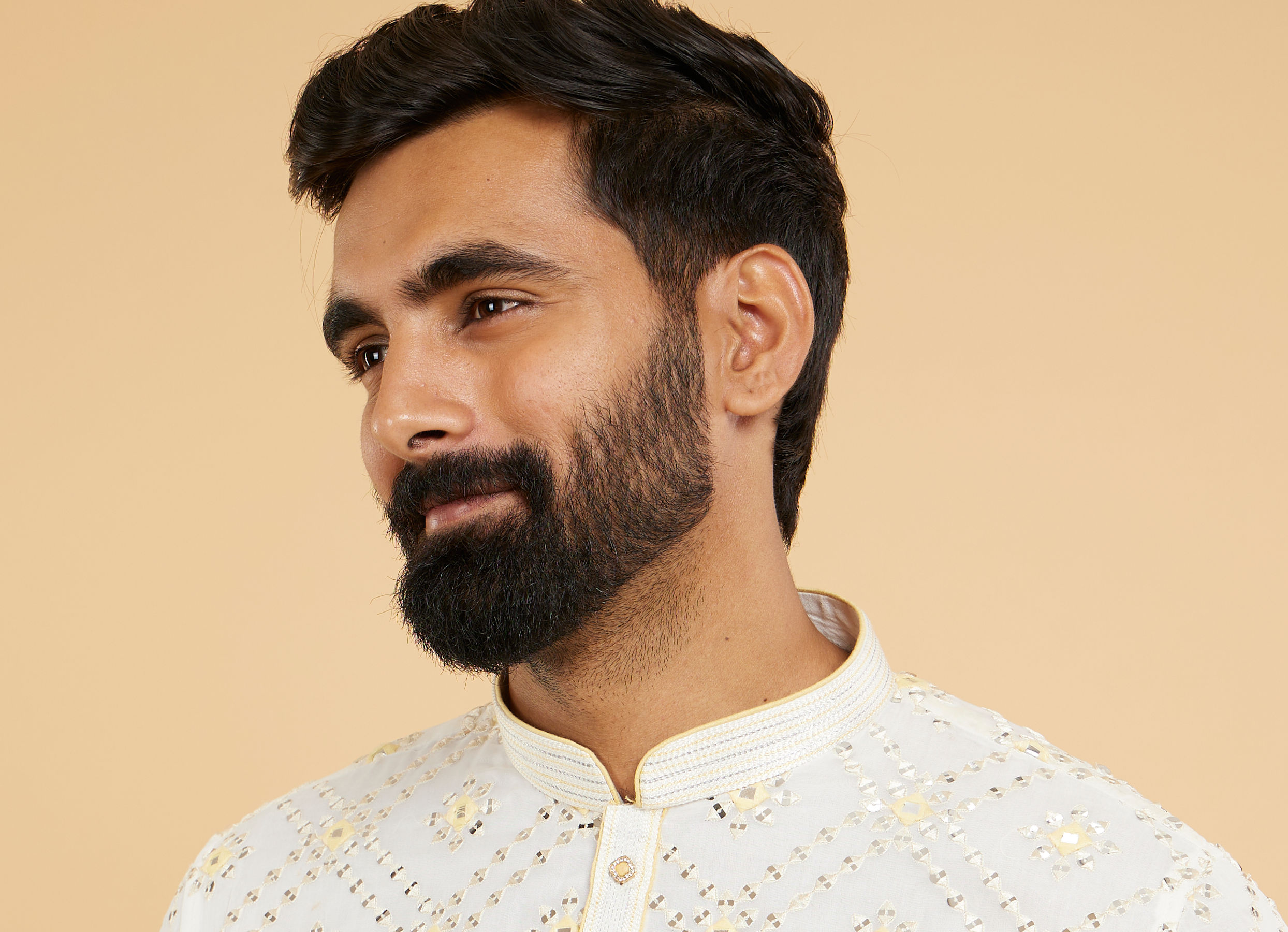 Twamev Men Ethereal Cream and Yellow Organza Kurta Pajama