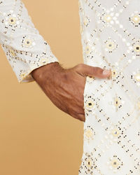 Twamev Men Ethereal Cream and Yellow Organza Kurta Pajama