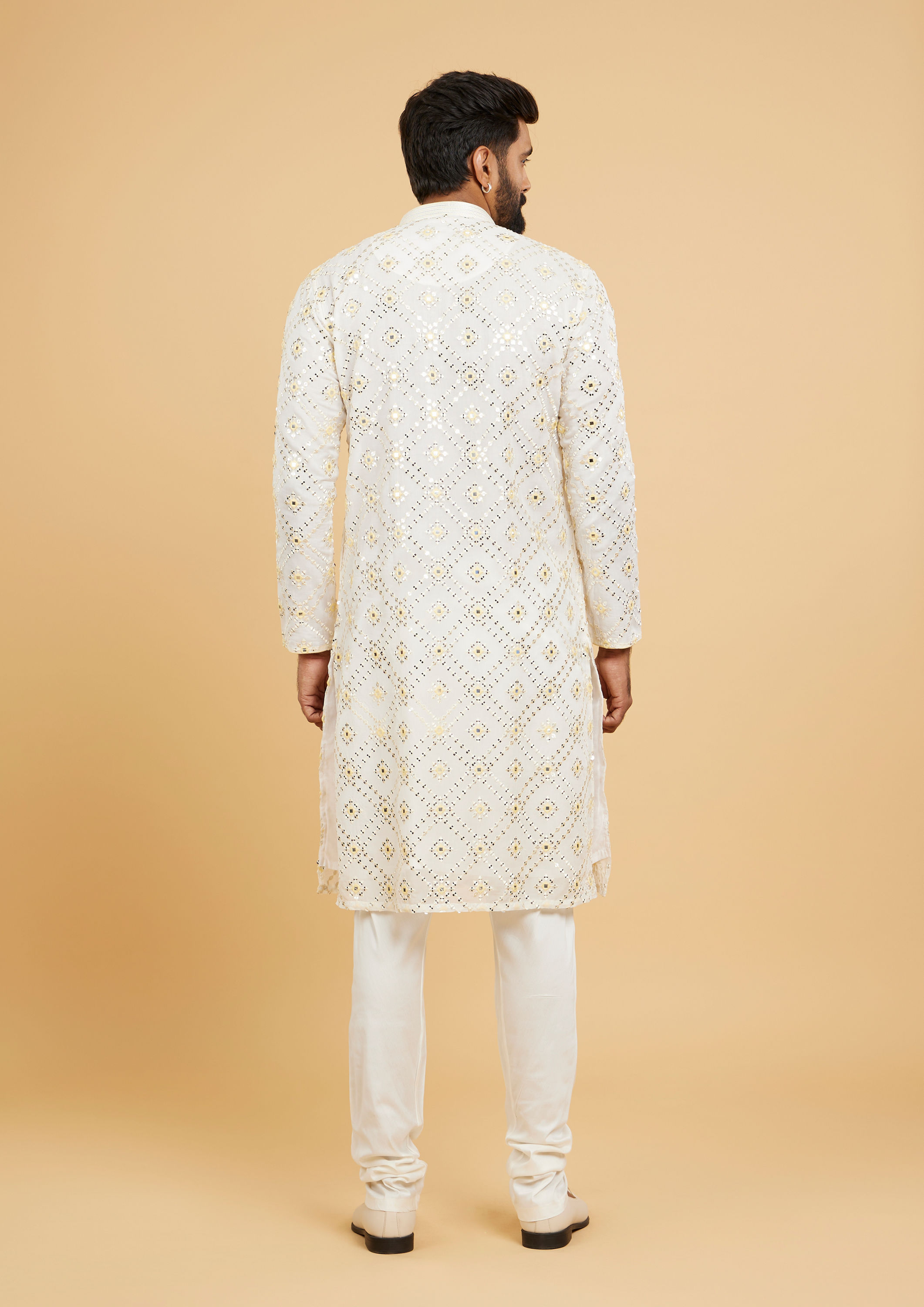 Twamev Men Ethereal Cream and Yellow Organza Kurta Pajama