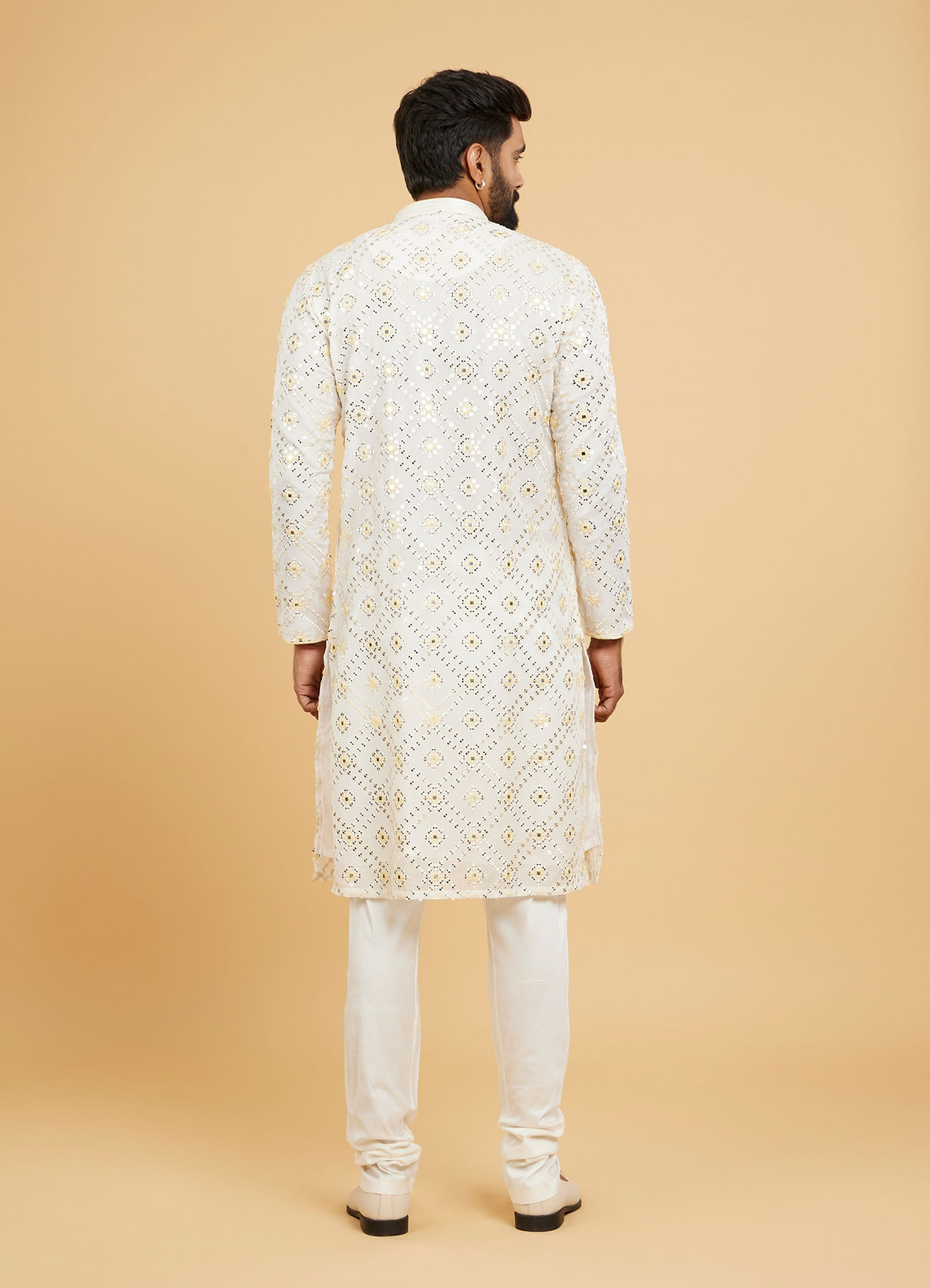 Twamev Men Ethereal Cream and Yellow Organza Kurta Pajama