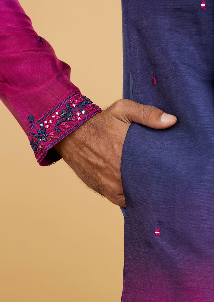 Twamev Men Royal Blue and Rani Pink Kurta Set with Dupatta