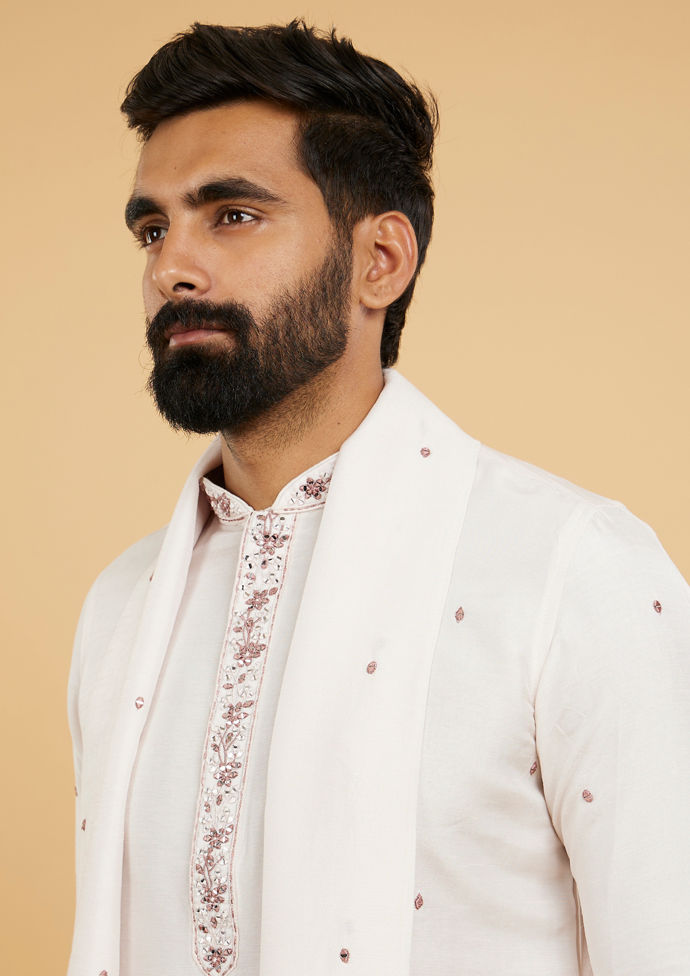 Twamev Men Dusty Pink Festive Elegance Kurta Set with Dupatta