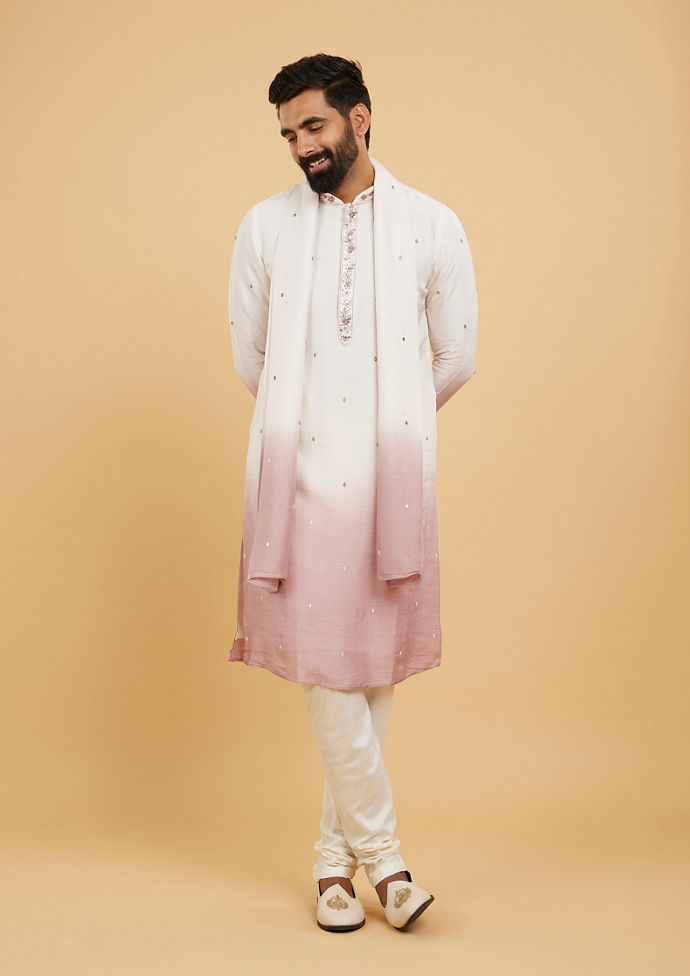 Twamev Men Dusty Pink Festive Elegance Kurta Set with Dupatta