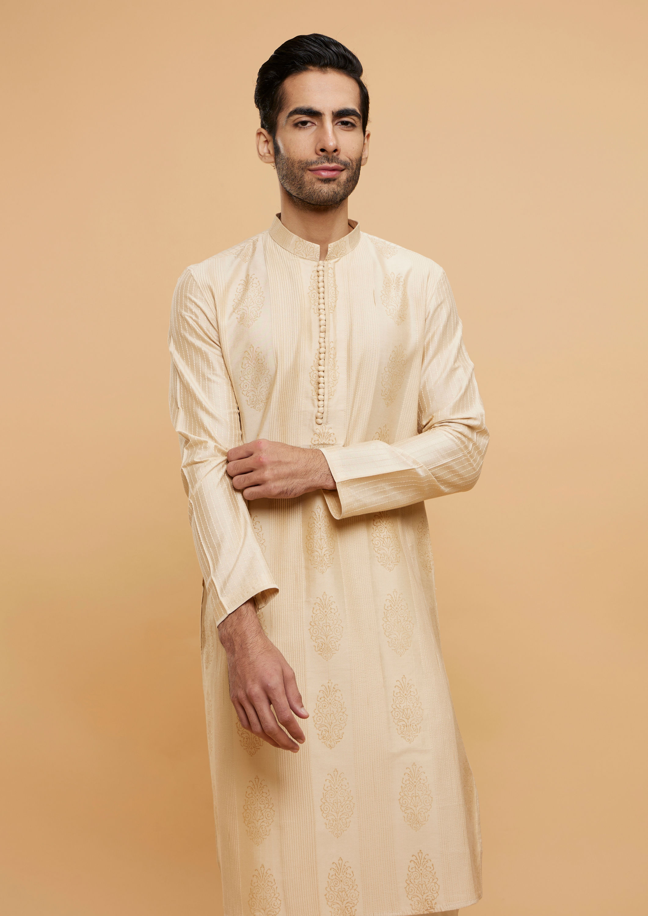 Twamev Men Beige Bliss Kurta Pajama Set