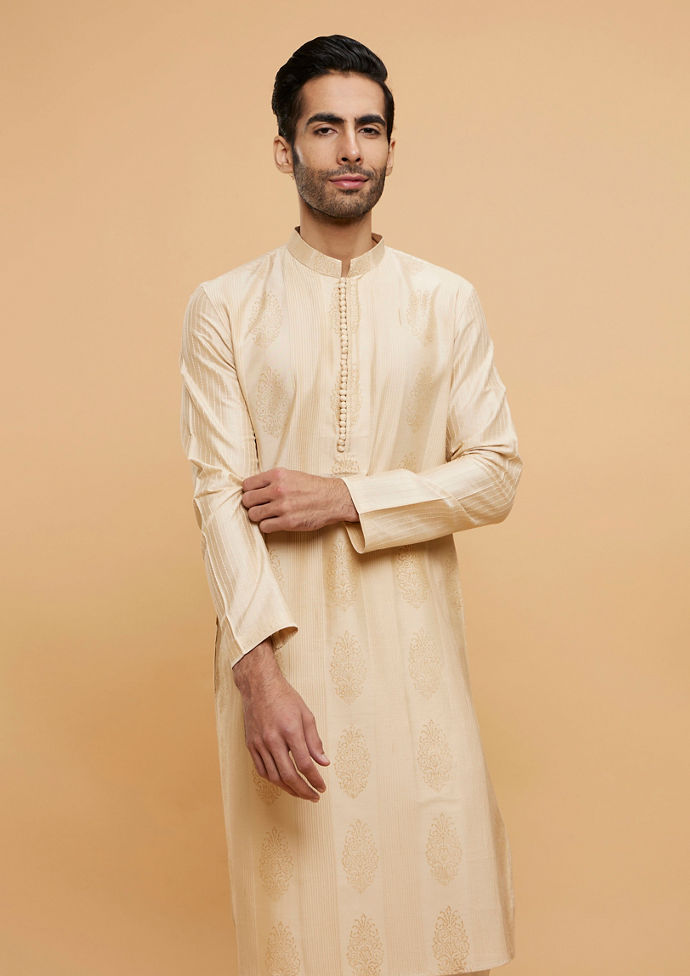 Twamev Men Beige Bliss Kurta Pajama Set
