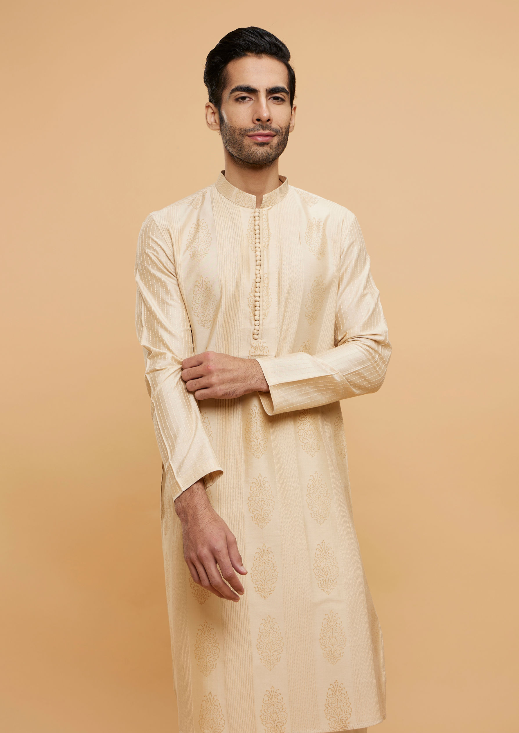 Twamev Men Beige Bliss Kurta Pajama Set