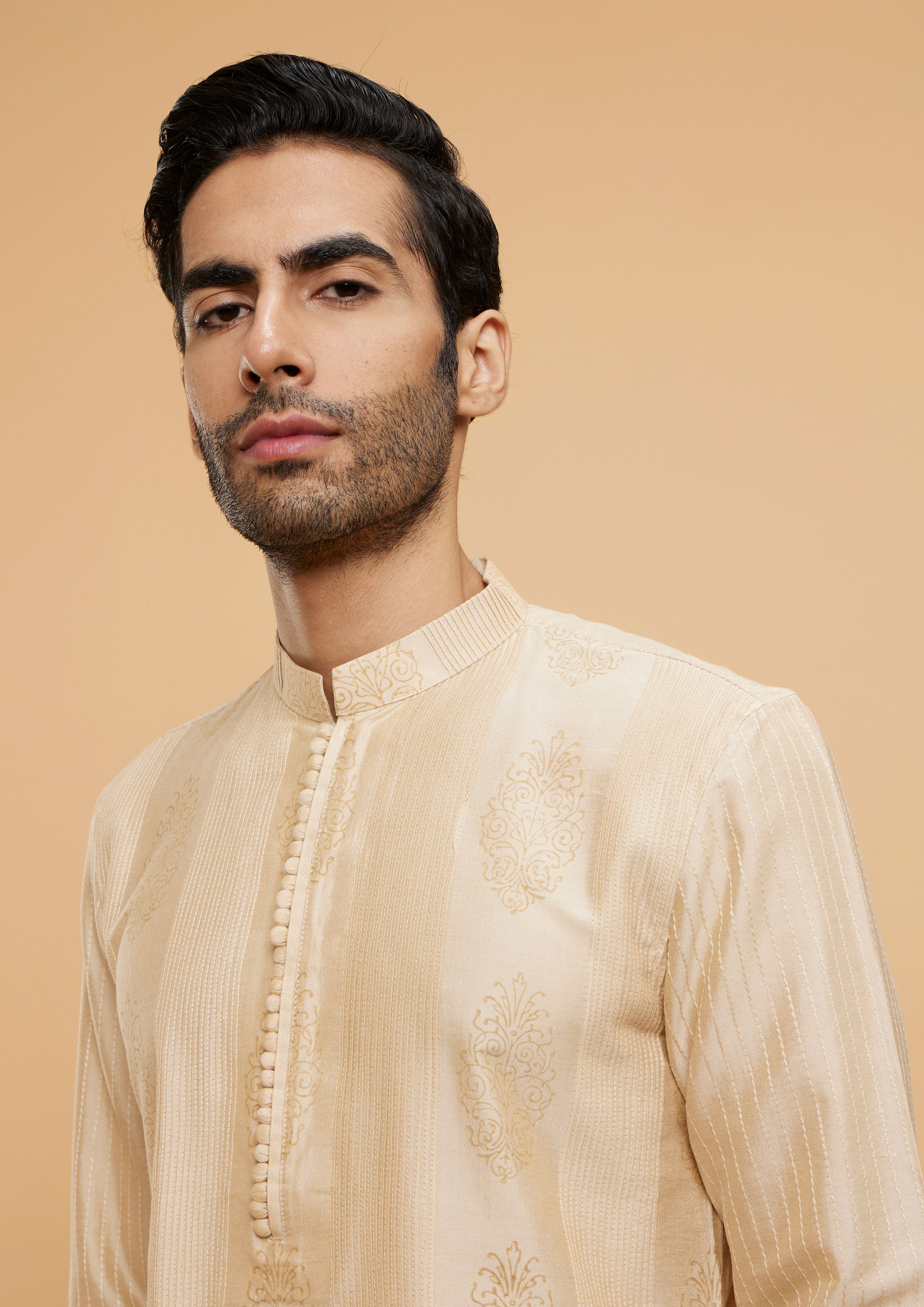 Twamev Men Beige Bliss Kurta Pajama Set