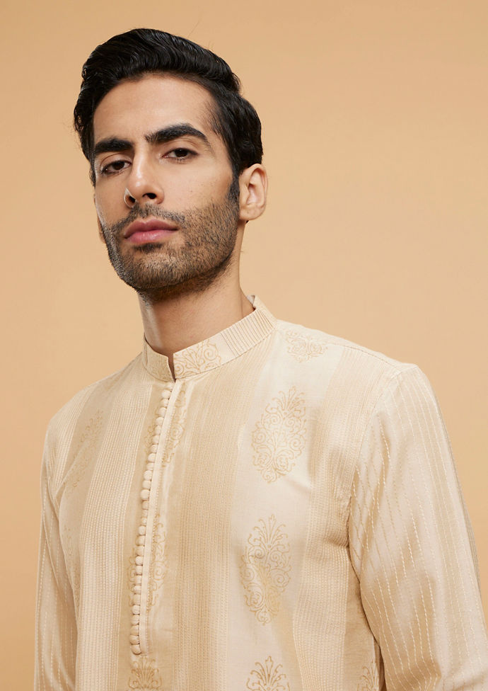 Twamev Men Beige Bliss Kurta Pajama Set
