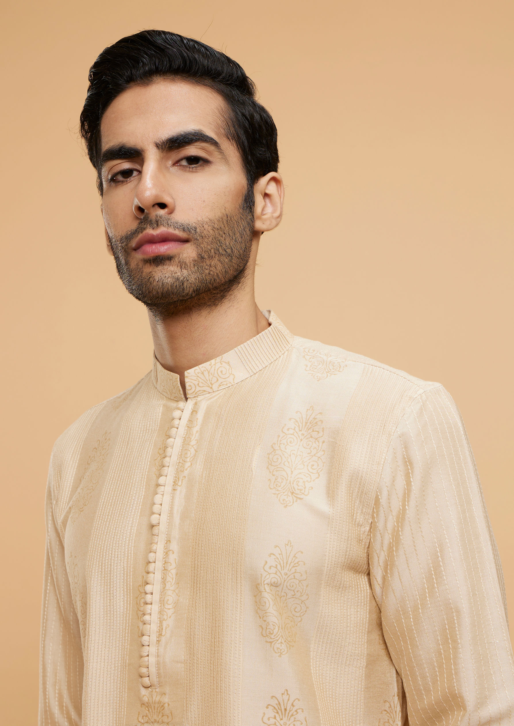 Twamev Men Beige Bliss Kurta Pajama Set