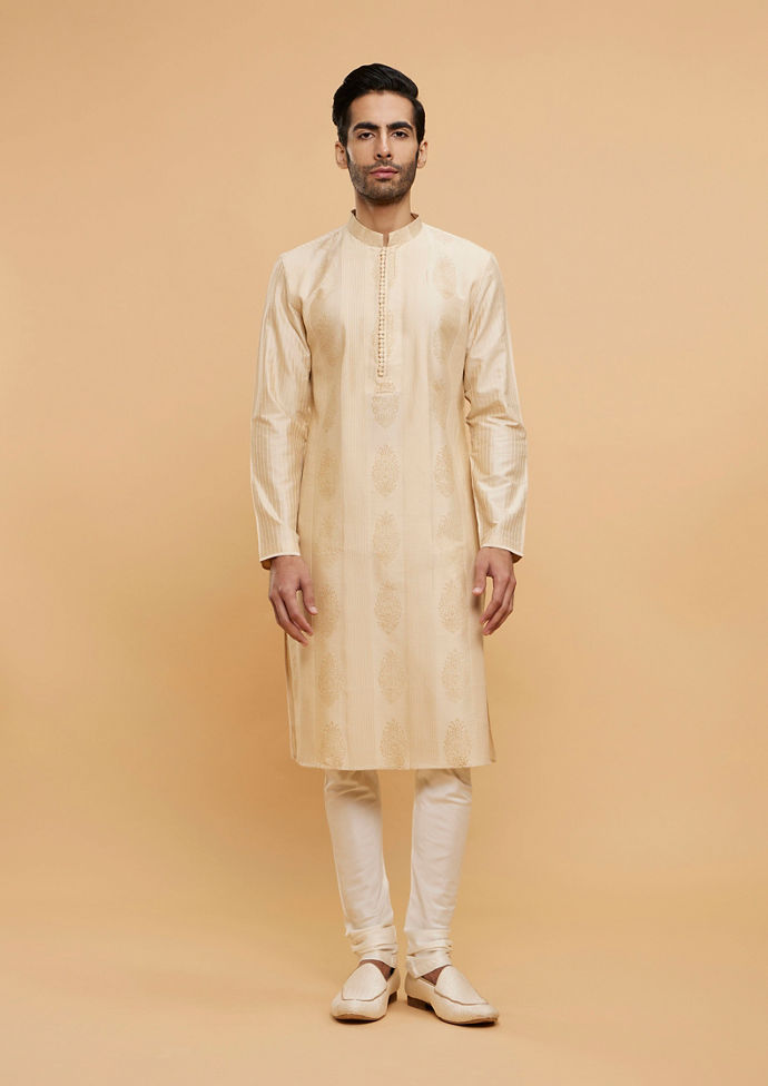 Twamev Men Beige Bliss Kurta Pajama Set