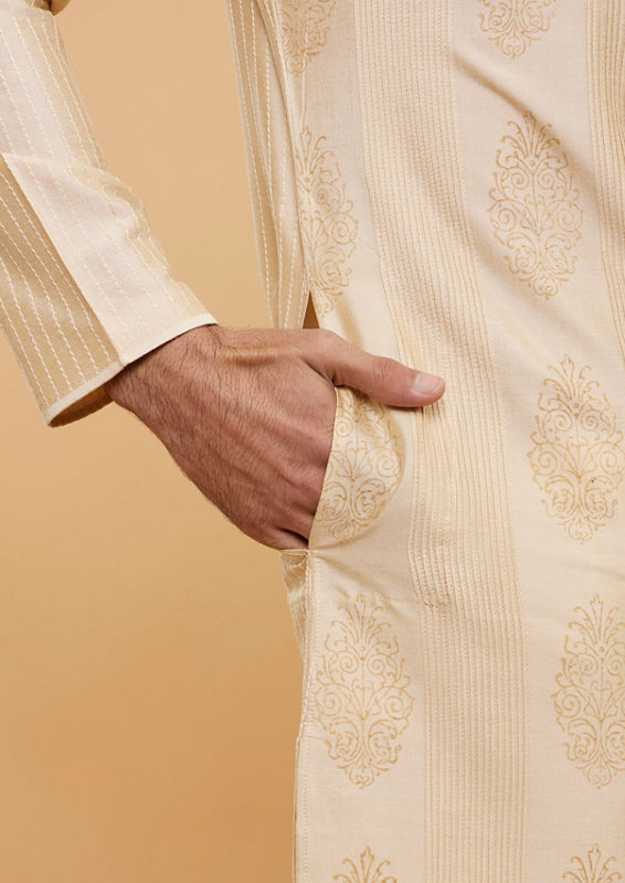 Twamev Men Beige Bliss Kurta Pajama Set