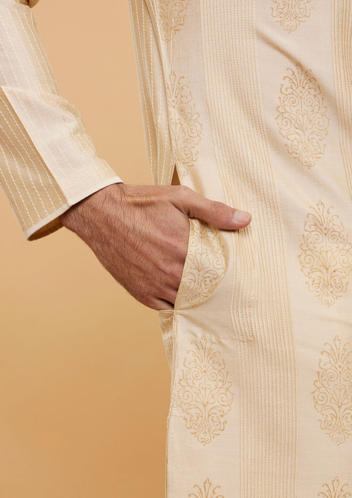 Twamev Men Beige Bliss Kurta Pajama Set