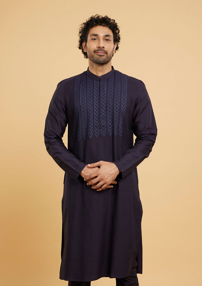 Twamev Men Elegant Dark Blue Kurta Pajama Set
