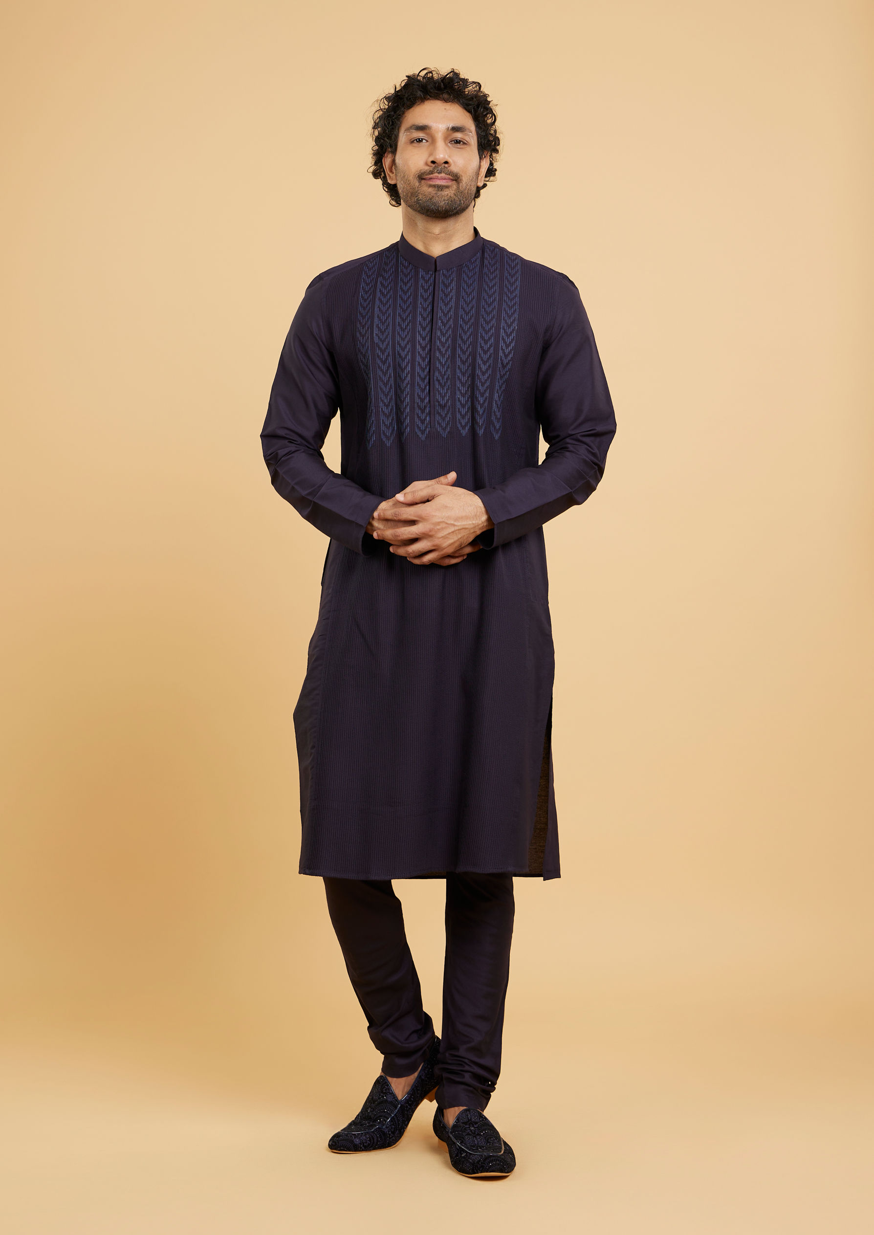 Twamev Men Elegant Dark Blue Kurta Pajama Set