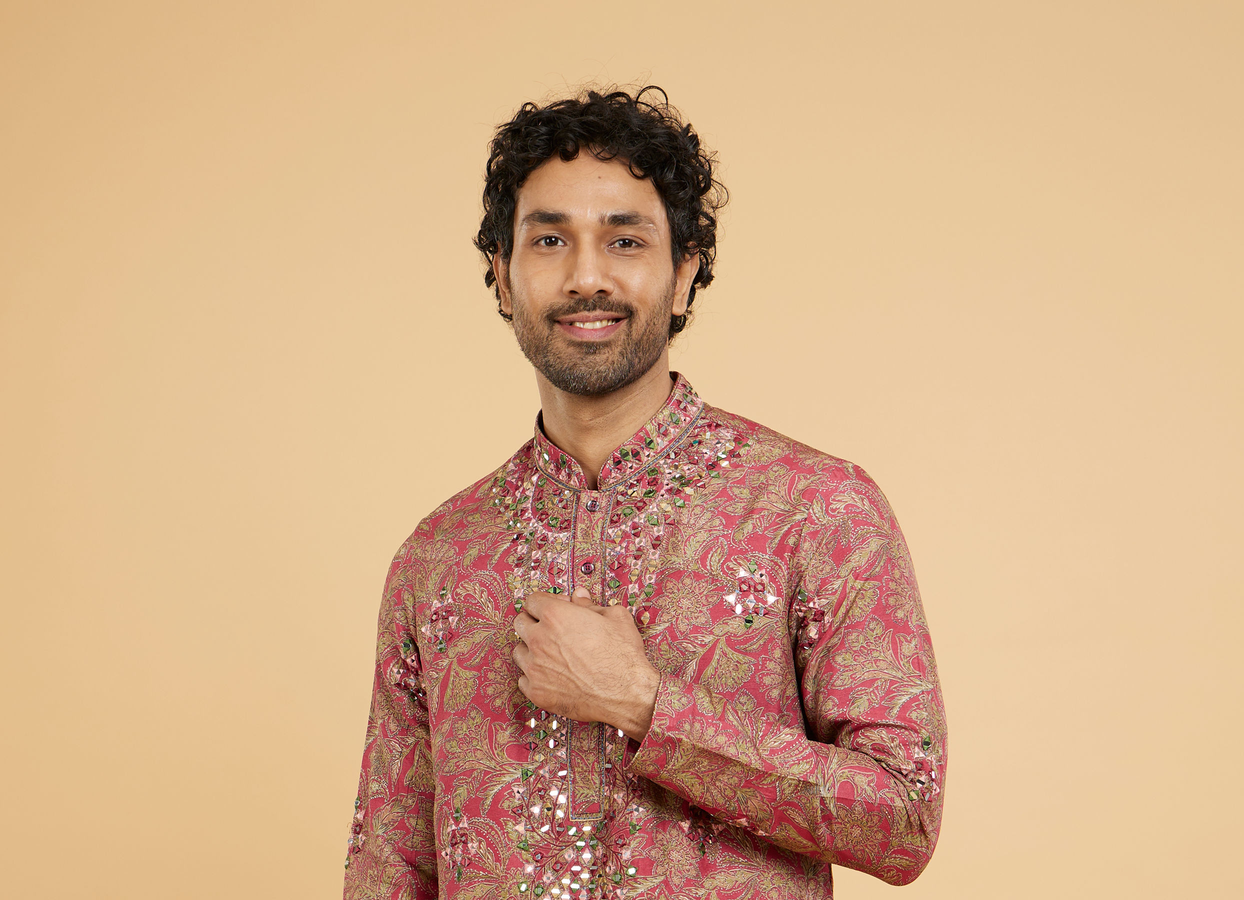 Twamev Men Magnificent Red Kurta Pajama