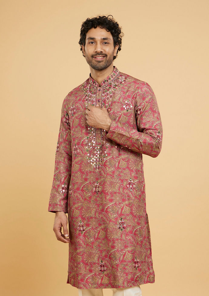 Twamev Men Magnificent Red Kurta Pajama