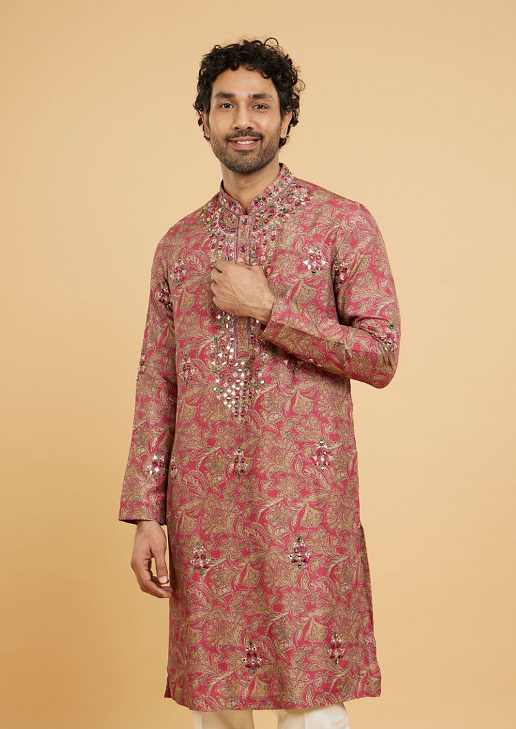 Twamev Men Magnificent Red Kurta Pajama