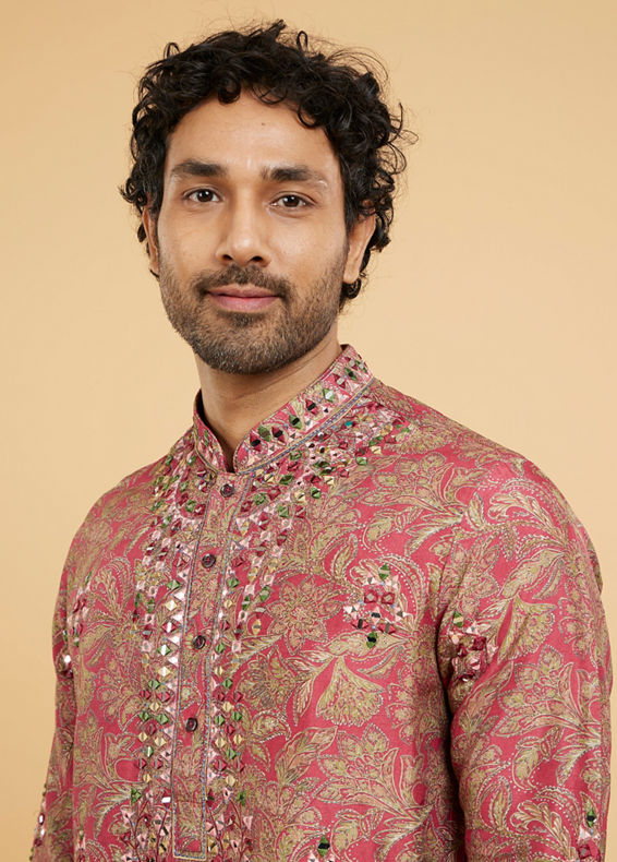 Twamev Men Magnificent Red Kurta Pajama