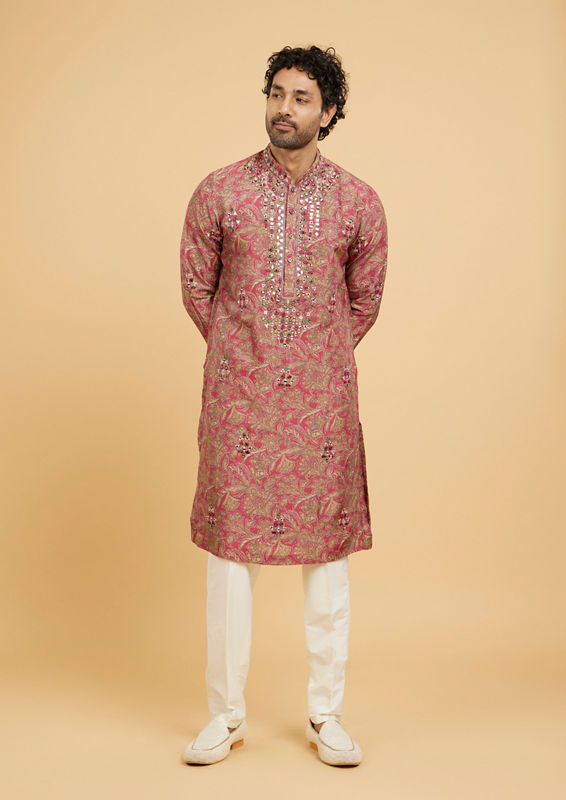 Twamev Men Magnificent Red Kurta Pajama