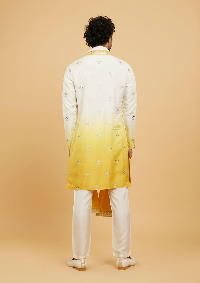 Twamev Men Twirling Mustard and Cream Kurta Pajama