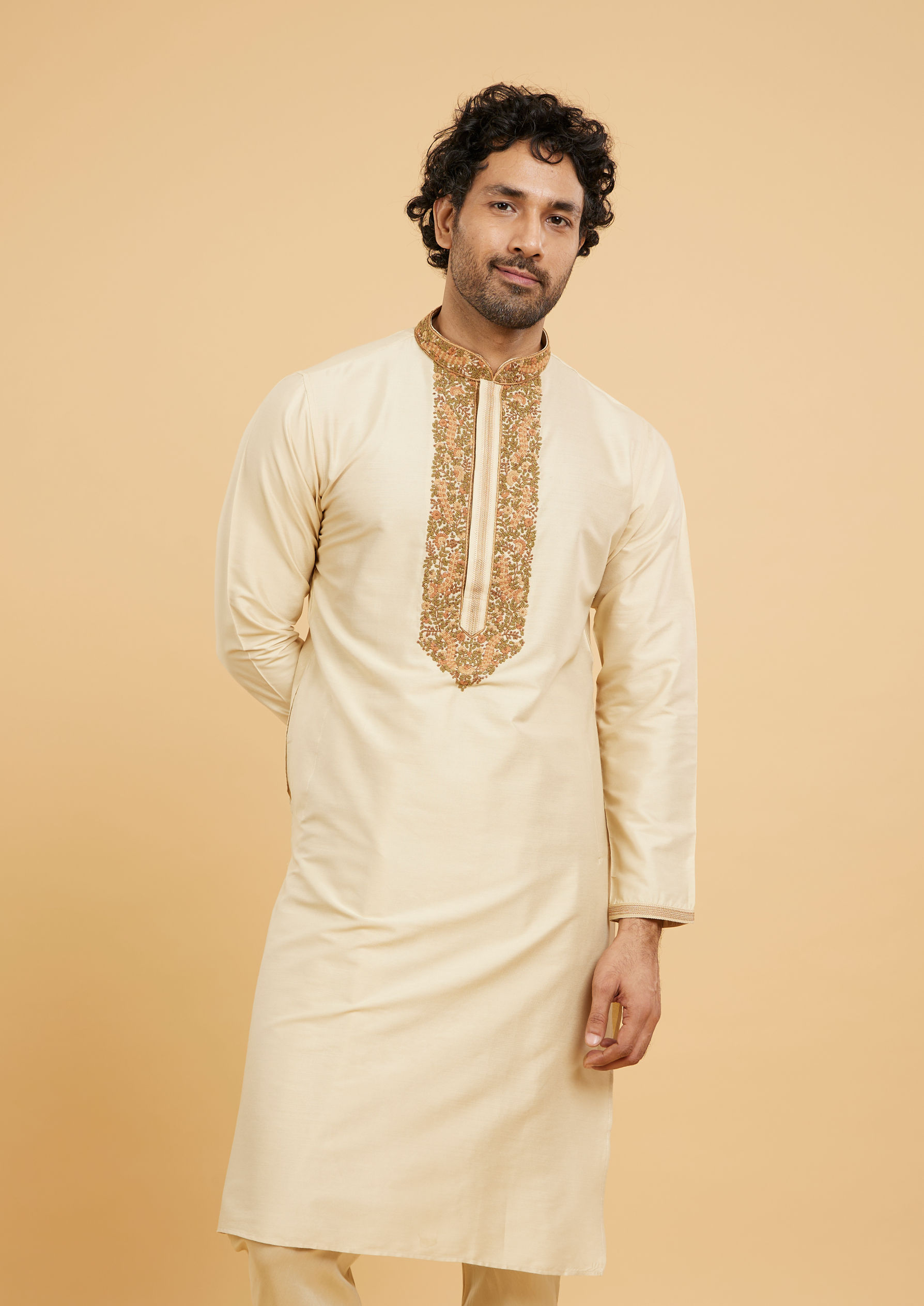 Twamev Men Beige Elegance Kurta Pajama