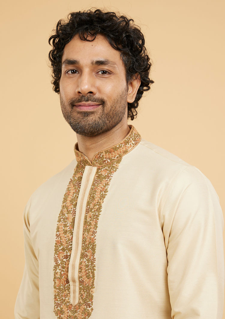 Twamev Men Beige Elegance Kurta Pajama