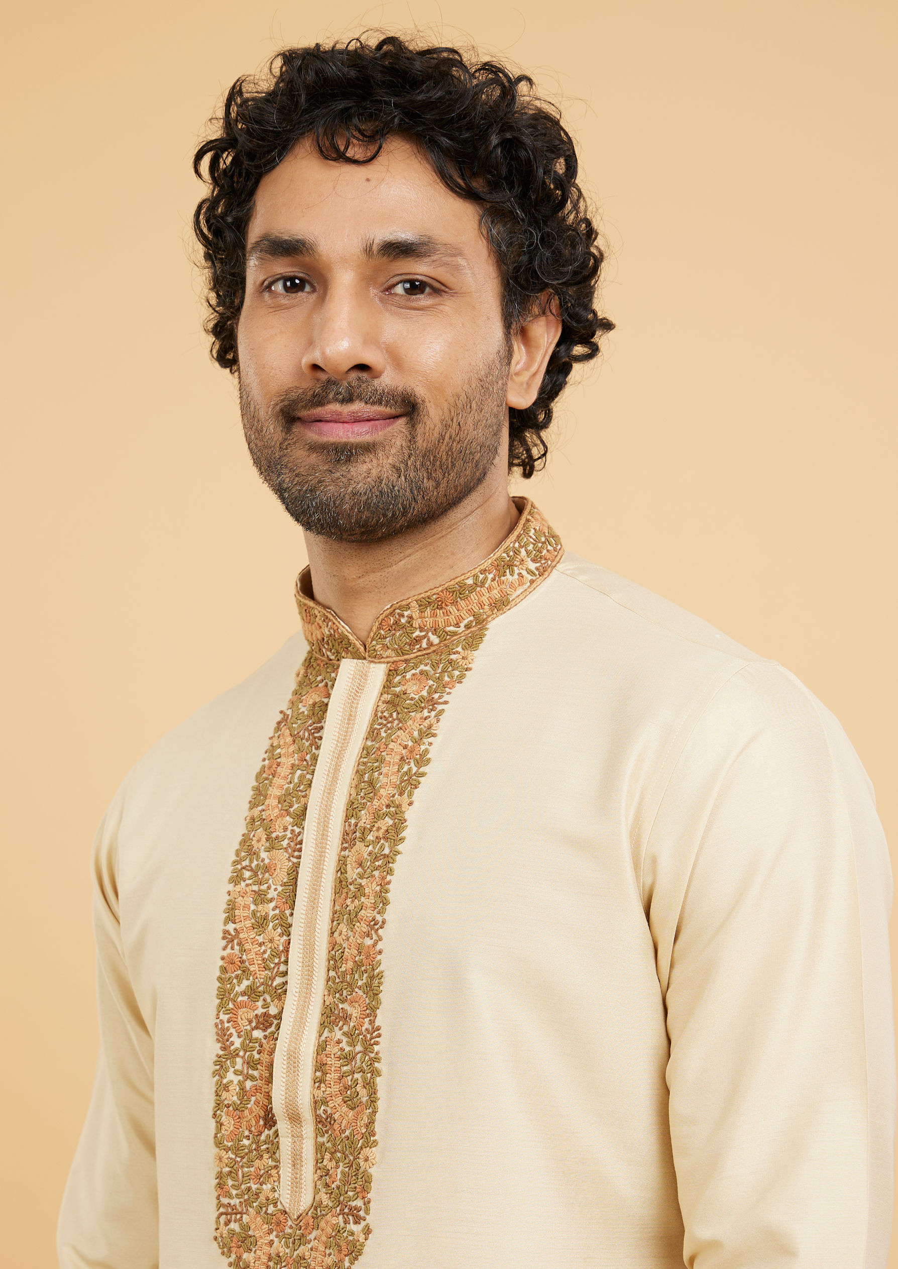 Twamev Men Beige Elegance Kurta Pajama
