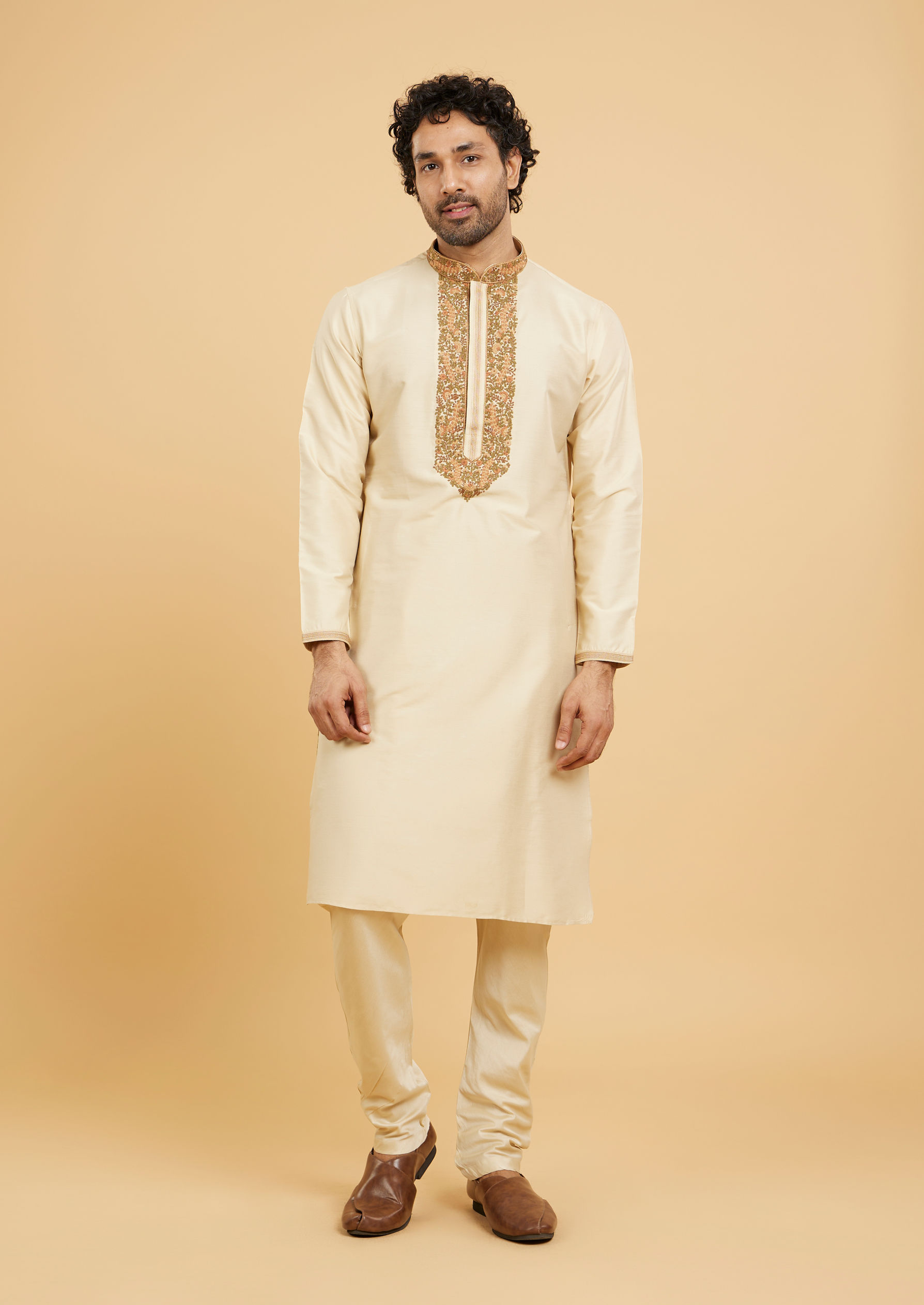 Twamev Men Beige Elegance Kurta Pajama