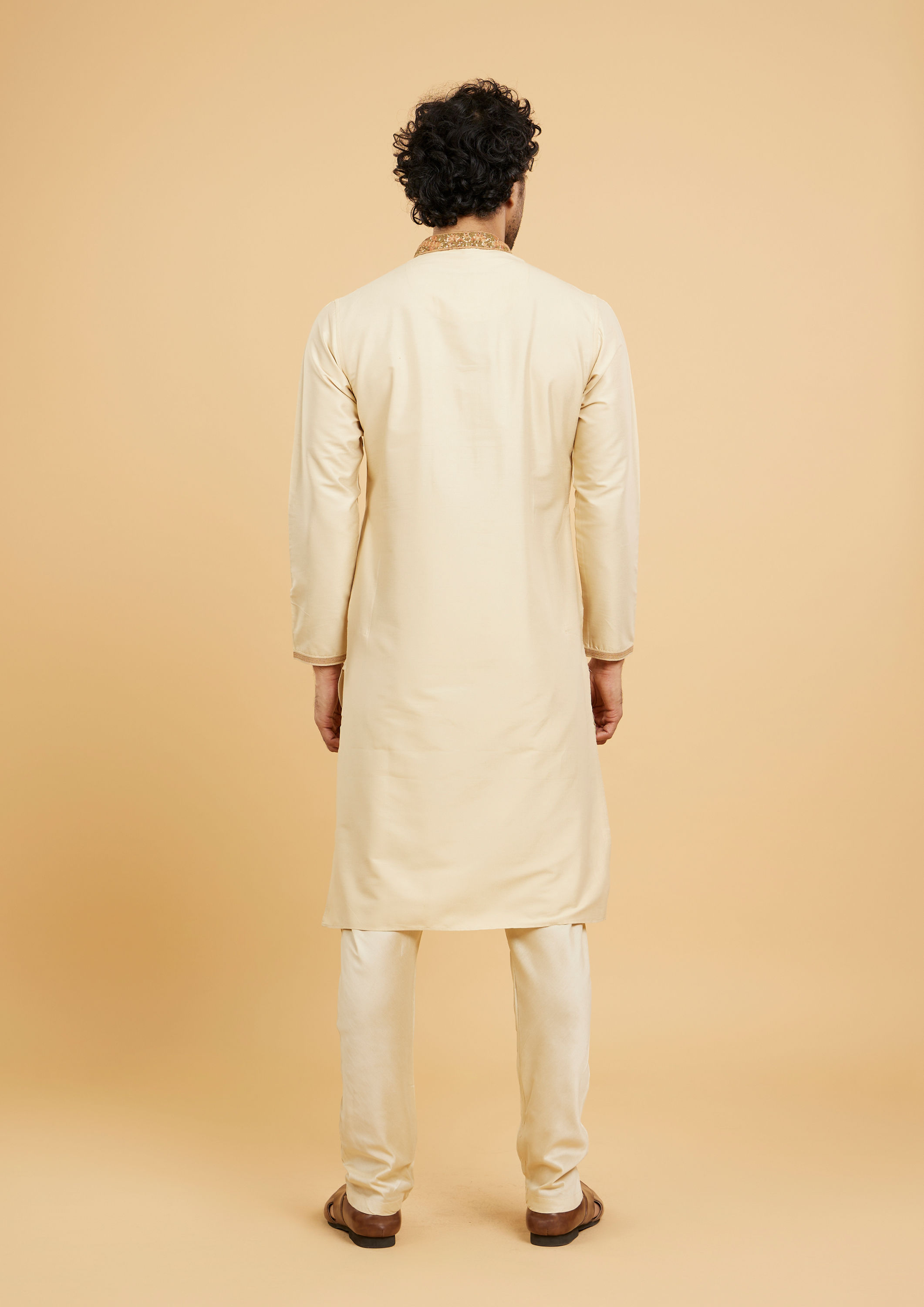 Twamev Men Beige Elegance Kurta Pajama