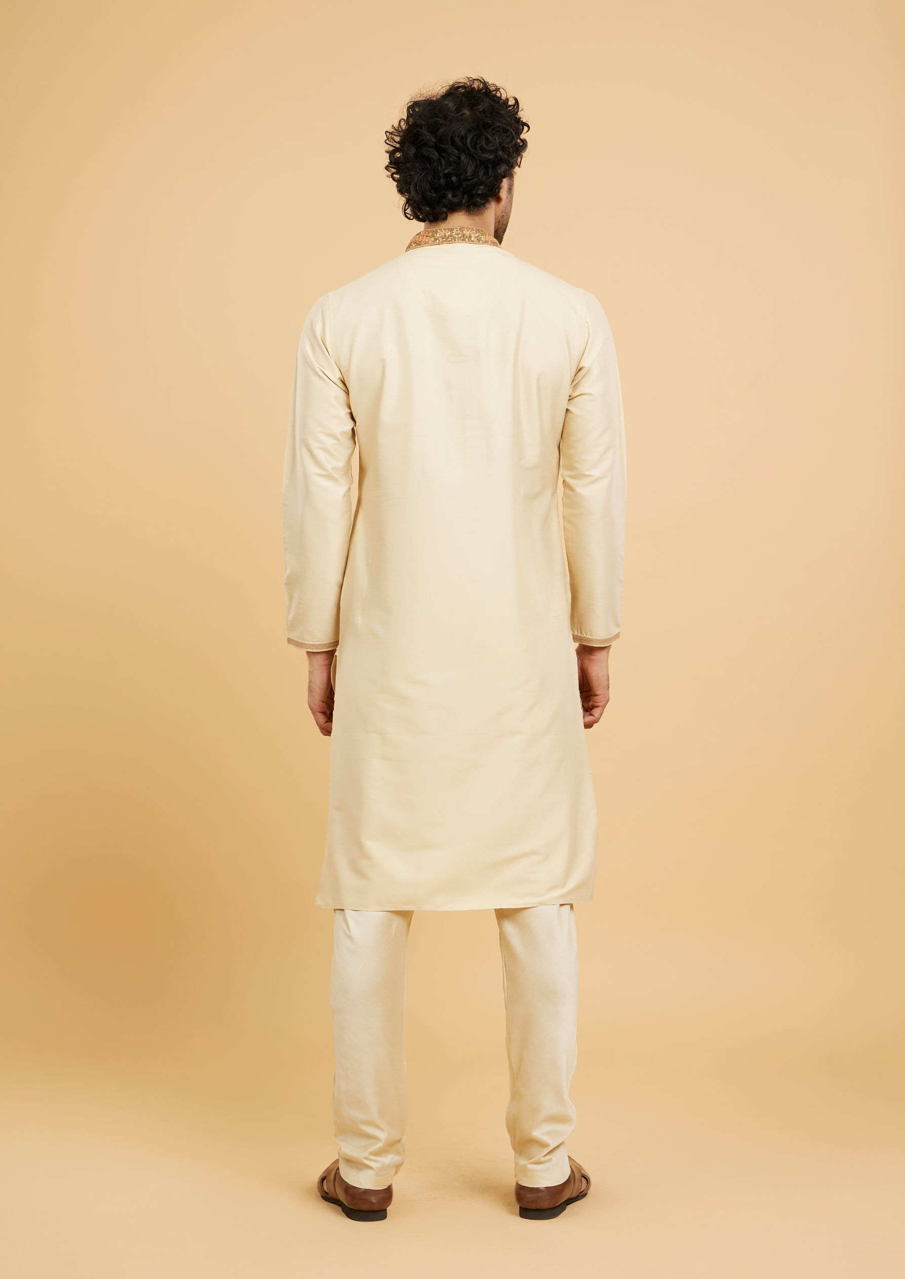 Twamev Men Beige Elegance Kurta Pajama