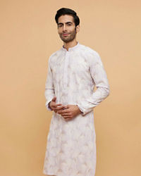 Twamev Men Soft Lilac Leaf Printed Kurta Set