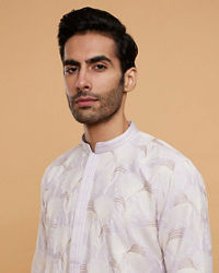 Twamev Men Soft Lilac Leaf Printed Kurta Set