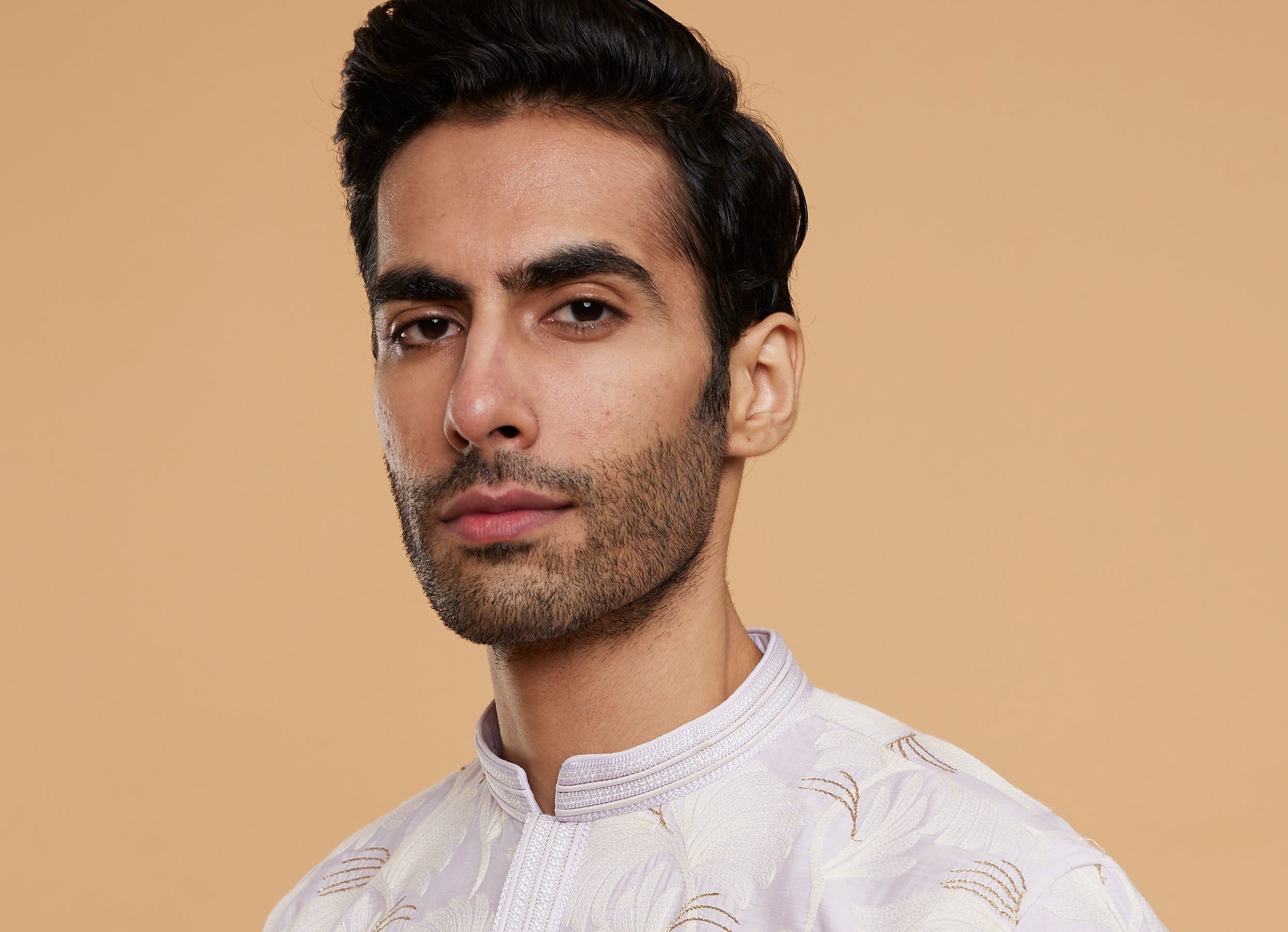 Twamev Men Soft Lilac Leaf Printed Kurta Set