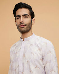 Twamev Men Soft Lilac Leaf Printed Kurta Set