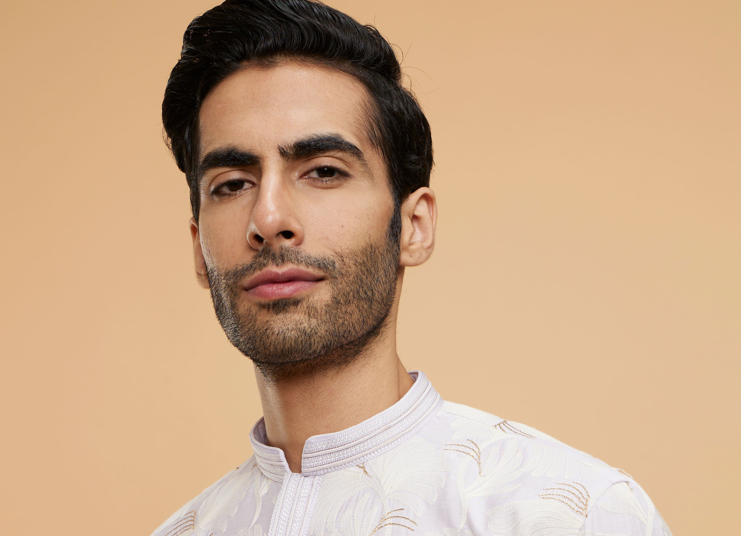 Twamev Men Soft Lilac Leaf Printed Kurta Set