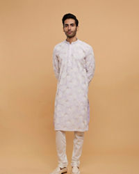 Twamev Men Soft Lilac Leaf Printed Kurta Set