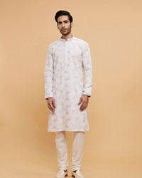 Twamev Men Soft Lilac Leaf Printed Kurta Set