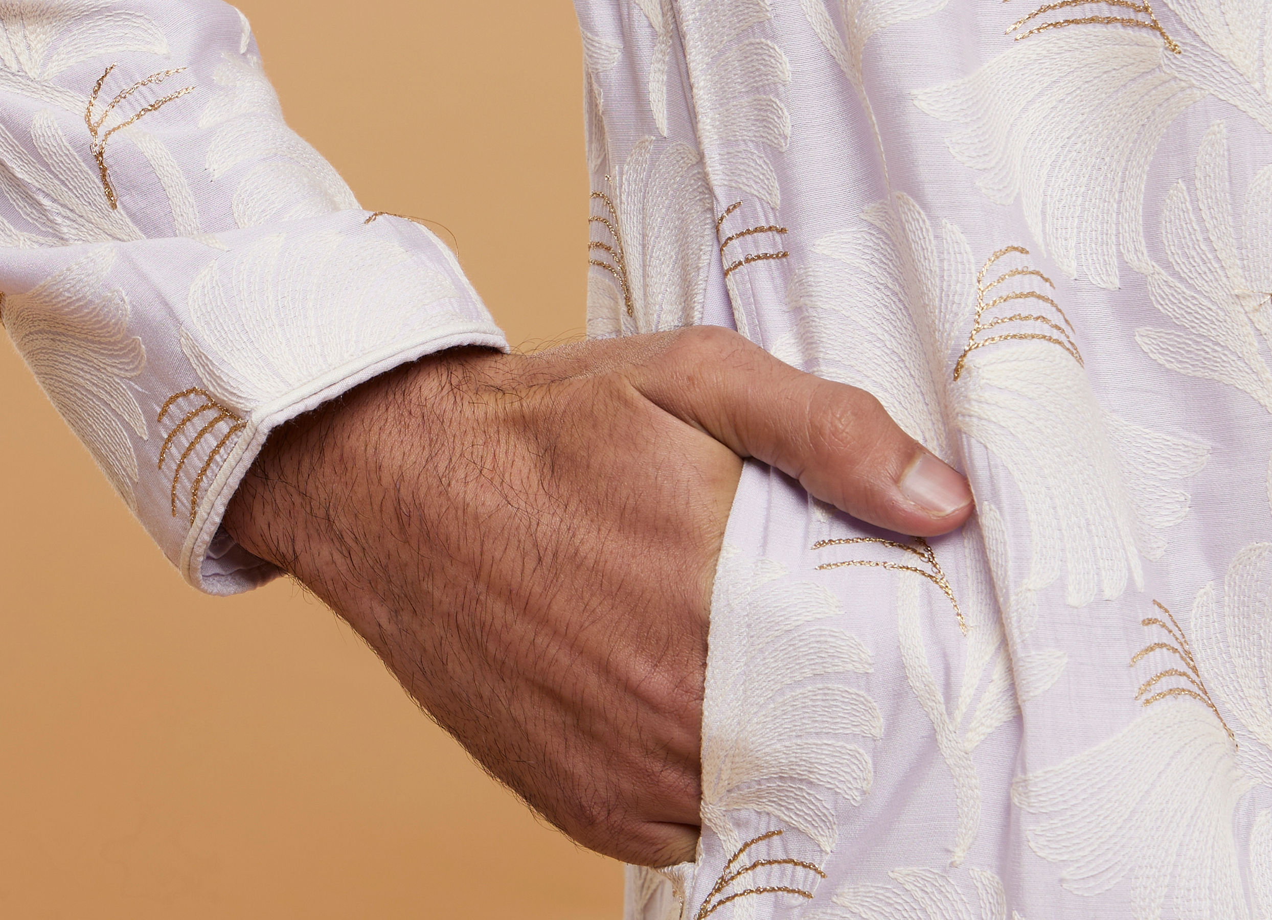 Twamev Men Soft Lilac Leaf Printed Kurta Set