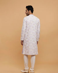 Twamev Men Soft Lilac Leaf Printed Kurta Set