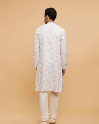 Twamev Men Soft Lilac Leaf Printed Kurta Set