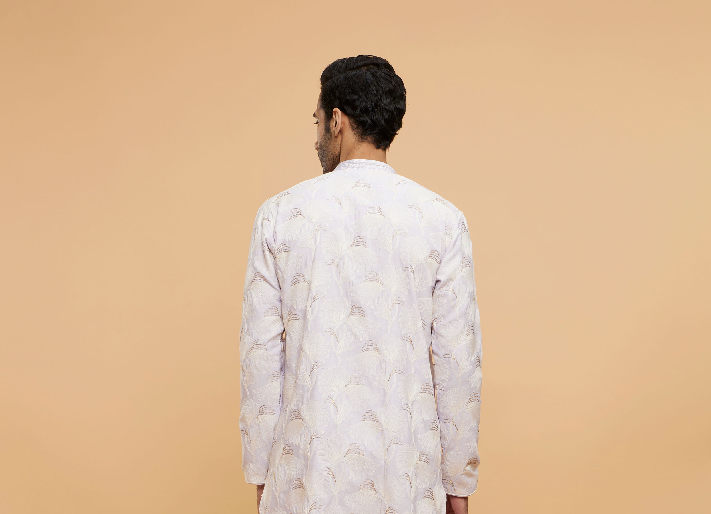 Twamev Men Soft Lilac Leaf Printed Kurta Set