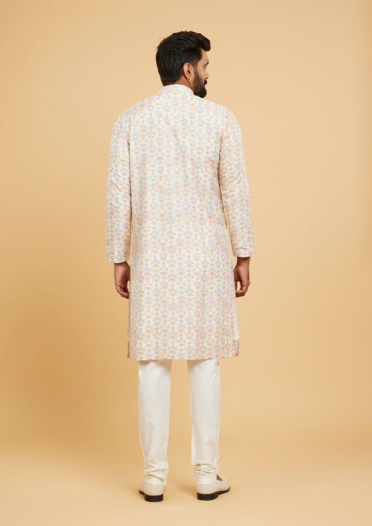 Twamev Men Soft Beige Imperial Buta Motif Printed Kurta Set