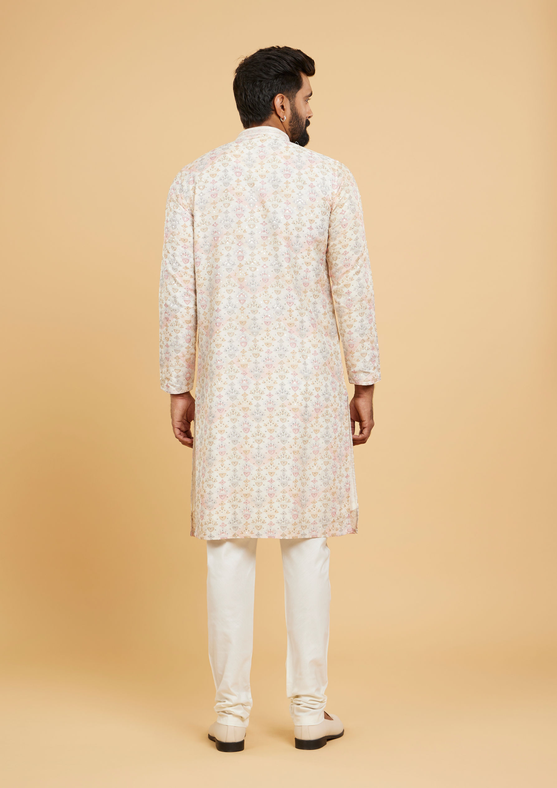 Twamev Men Soft Beige Imperial Buta Motif Printed Kurta Set
