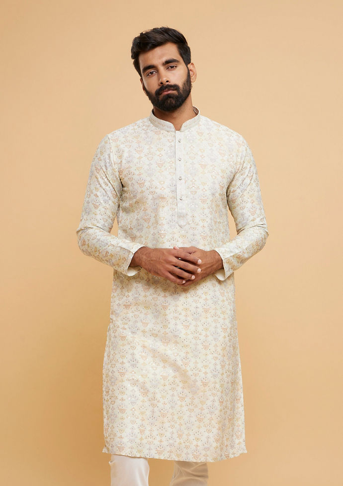 Twamev Men Pista Green Festive Kurta Pajama