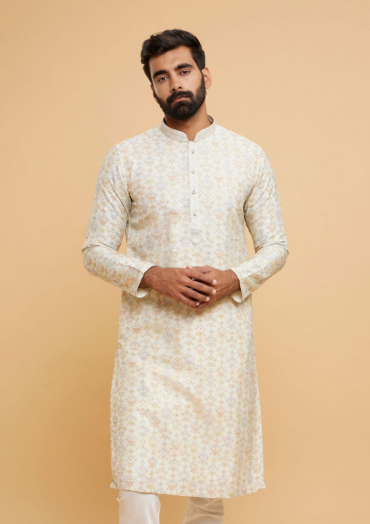 Twamev Men Pista Green Festive Kurta Pajama