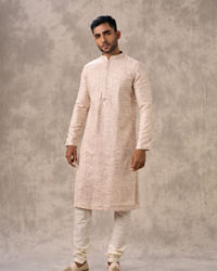 Twamev Men Pink Georgette Mirror Work  Embroidered Kurta Set