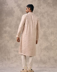 Twamev Men Pink Georgette Mirror Work  Embroidered Kurta Set