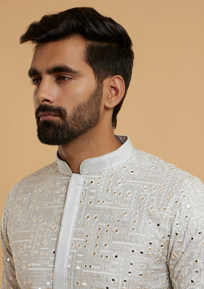 Twamev Men Light Grey Elegance Kurta Pajama