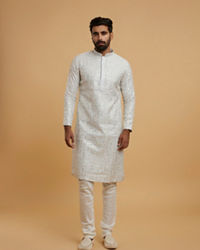 Twamev Men Light Grey Georgette Mirror Work Kurta Set